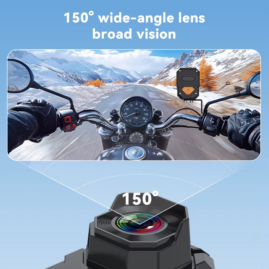 2K QHD Motorrad-Dashcam mit WLAN, 150 Grad Weitwinkel, IP66 wasserdicht und stoßfest, Action Camera in Schwarz - Bild 3