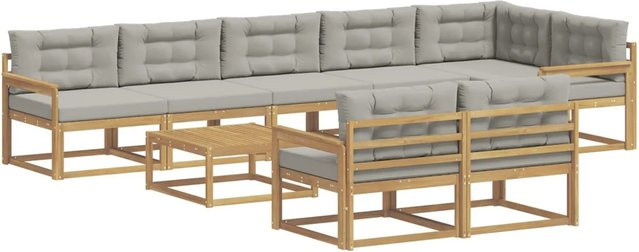 vidaXL Outdoor-Sofagarnitur aus Akazienholz in L-Form, 9-teiliges Set in Weiß-Hellgrau mit UV-beständigen Polstern, B/T/H: 79 x 79 x 37 cm - Bild 1