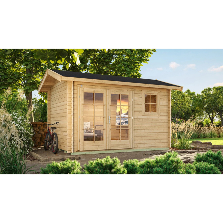 WEKA Gartenhaus 163 Gr.2 aus europäischer Fichte in Beige mit Satteldach und Blockbohlenbauweise, B/H/T: 410 x 268 x 380 cm - Bild 2