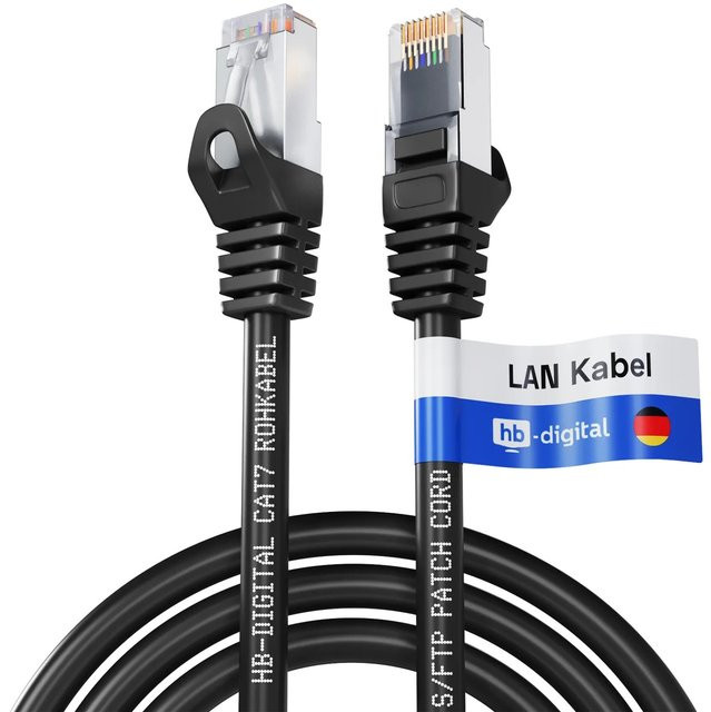hb-digital LAN Kabel CAT 7 Ethernet Rohkabel RJ45 S/FTP PiMF LSZH AWG 26 Schwarz, Länge: 1 m - Bild 1
