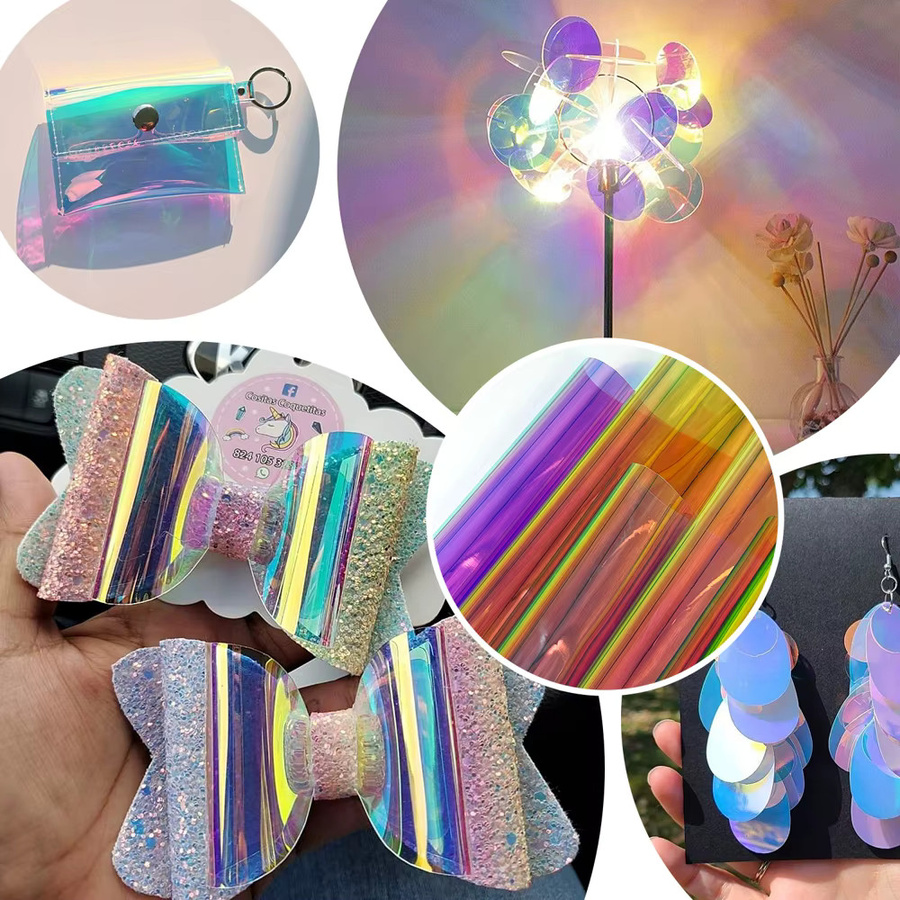 2er-Pack Holographische Irisierende PVC-Folie in Transparent Multicolour, Wasserdichter Stoff für DIY Handwerk und Nähen, B: 20 cm, H: 30 cm, Dicke: 0,3 mm - Bild 6