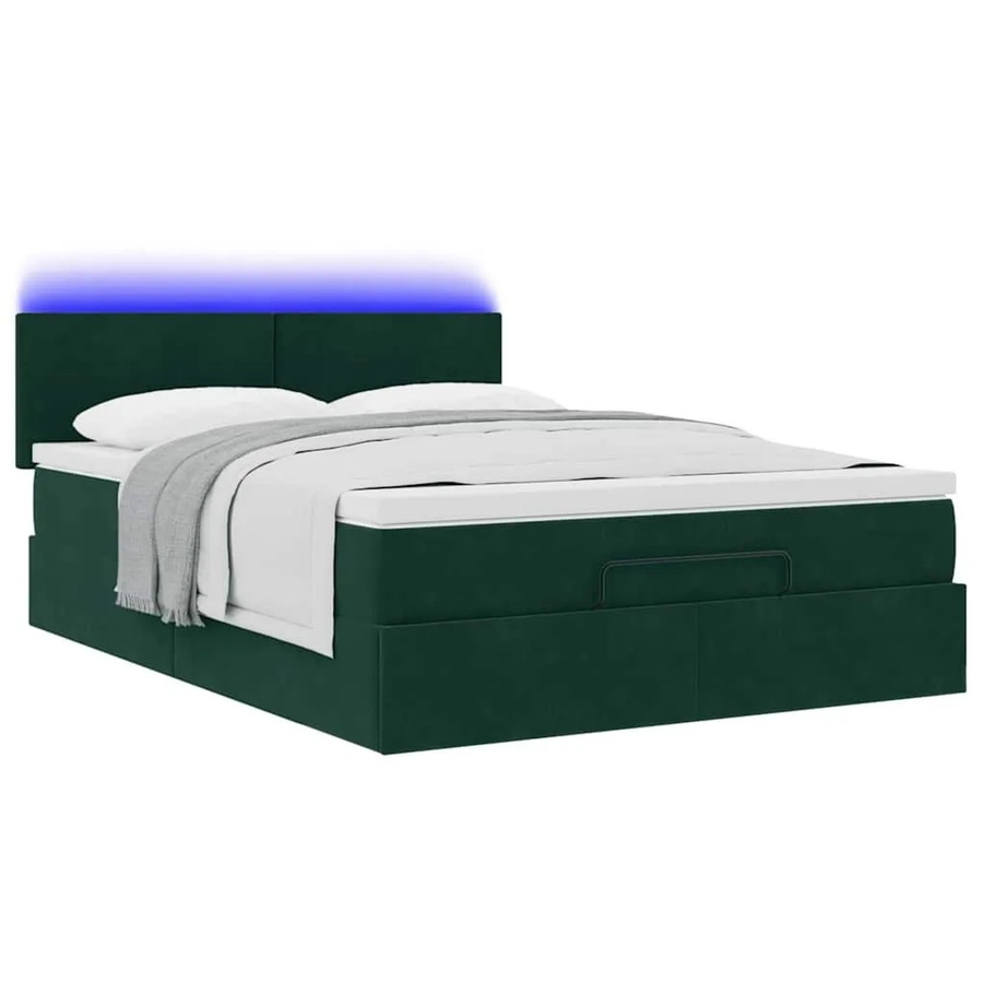 vidaXL Ottoman-Bett mit Matratze und LED-Unterbettbeleuchtung in Dunkelgrün aus Samt mit USB-Ladeport und Lift-up-Funktion B/T/H: 140 x 200 x 78 cm - Bild 2