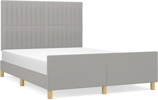 vidaXL Bettgestell mit Kopfteil in Hellgrau aus Stoff und Holz B/T/H: 140 x 203 x 146 cm - Bild 1