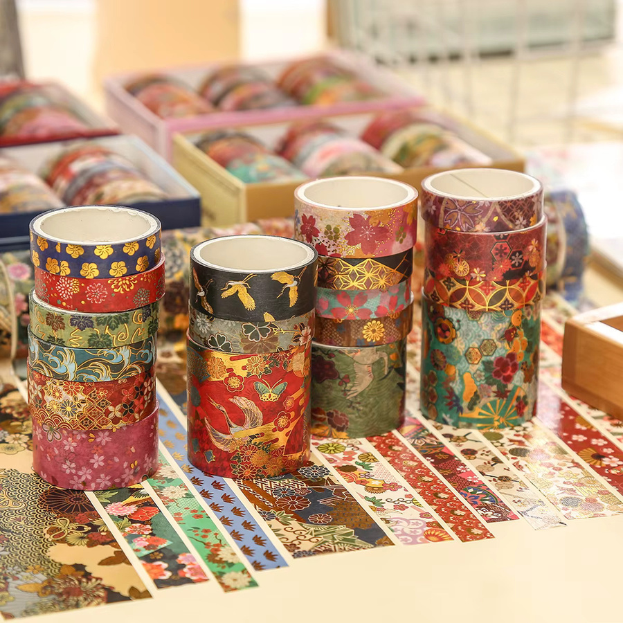 Washi-Tape-Set mit Goldfolie und Blumenmuster in Multicolour, 15 Rollen dekoratives Kirschblüten-Klebeband aus Papier für dein DIY-Tagebuch und Scrapbook-Zubehör - Bild 4