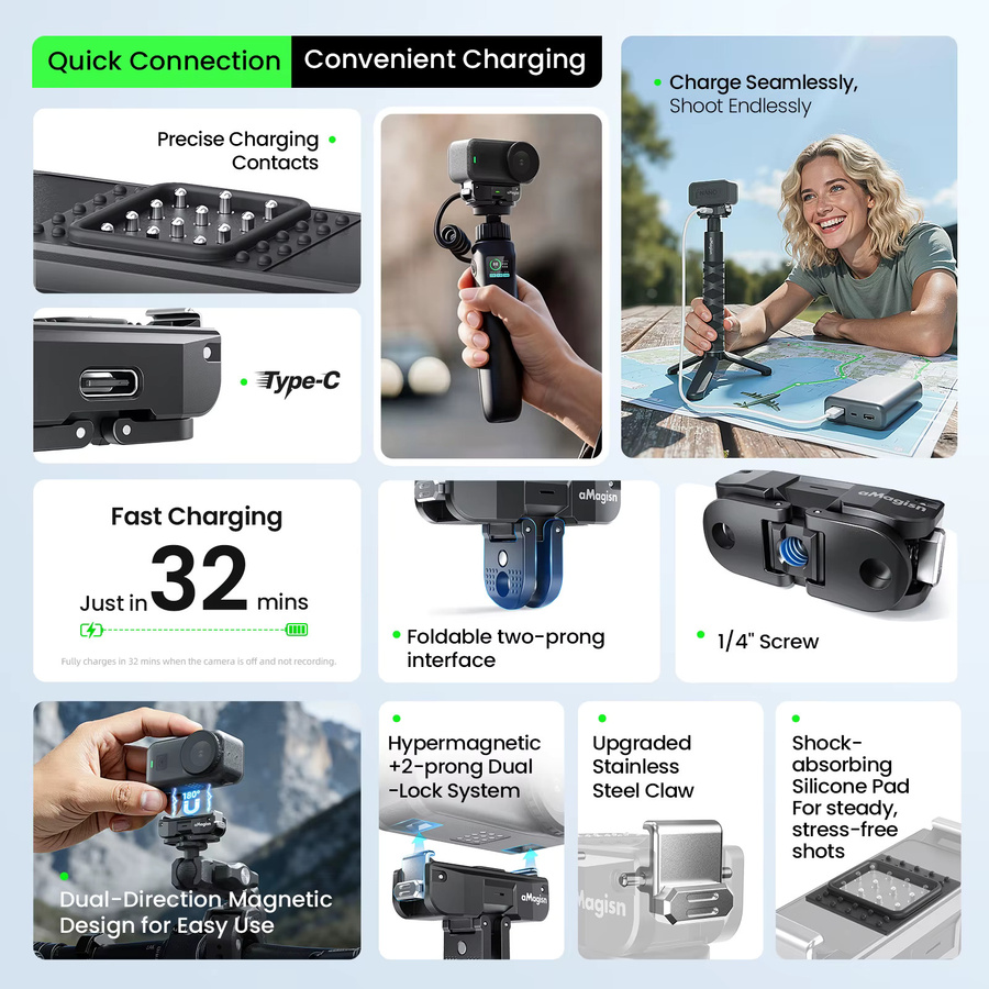 DJI NANO Magnetische Schnellverschluss-Ladeadapterhalterung mit zwei Klauen in Schwarz für DJI OSMO Nano Multifunktionales Erweiterungszubehör - Bild 3