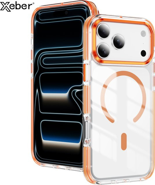 Xeber MagSafe Kompatible Transparente Schutzhülle für iPhone 17 16 15 14 13 Pro Max Plus mit Magnetischer Rückseite in Orange und Transparent - Bild 1