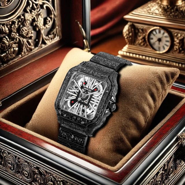 MEIRUIQI Armbanduhr Edelstahl, Automatik, eckig, Schwarz, Herren - Bild 1