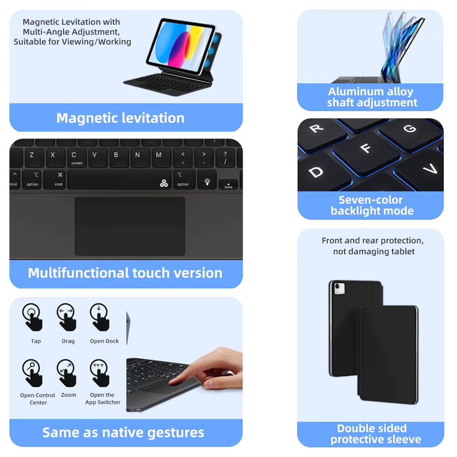 READ YYEAH Magic Keyboard Hülle für iPad 11. und 10. Generation, Smart Magnetische Buchhülle mit Tastatur, Farbe: Schwarz - Bild 4