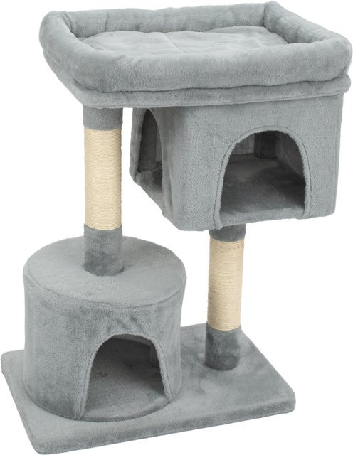ZOOFARI Katzen Kratzbaum mit Höhle in Grau aus Polyester Plüsch und Sisal, H: 84 cm, B: 40 cm, T: 40 cm - Bild 1