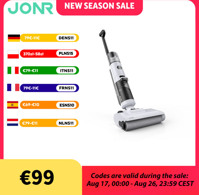 JONR C11 Kabelloser Nass-Trocken-Staubsauger mit Kantenbürste und Vakuum-Mopp in Weiß - Bild 1