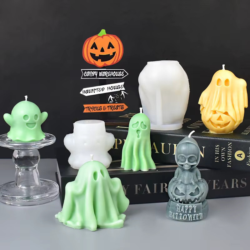 LONTL Silikonform für Halloween Geist und Kürbis zur DIY Kerzenherstellung aus Gips oder Harz, Mehrfarbig - Bild 4