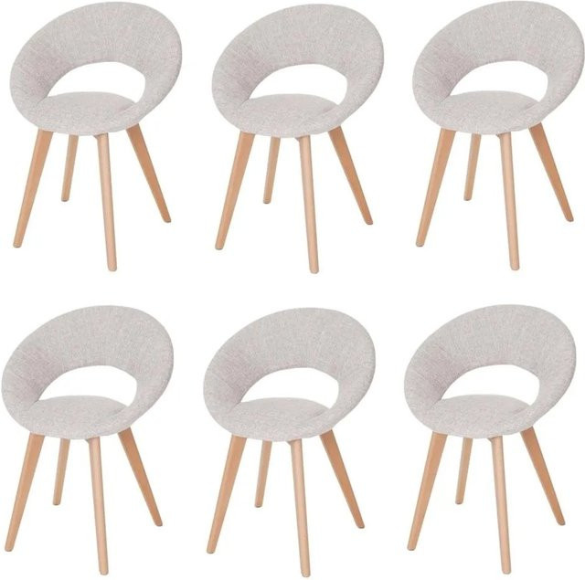6er-Set MCW Esszimmerstühle Almada III im Retro 50er Jahre Design aus Textil in Creme/Grau - Bild 2