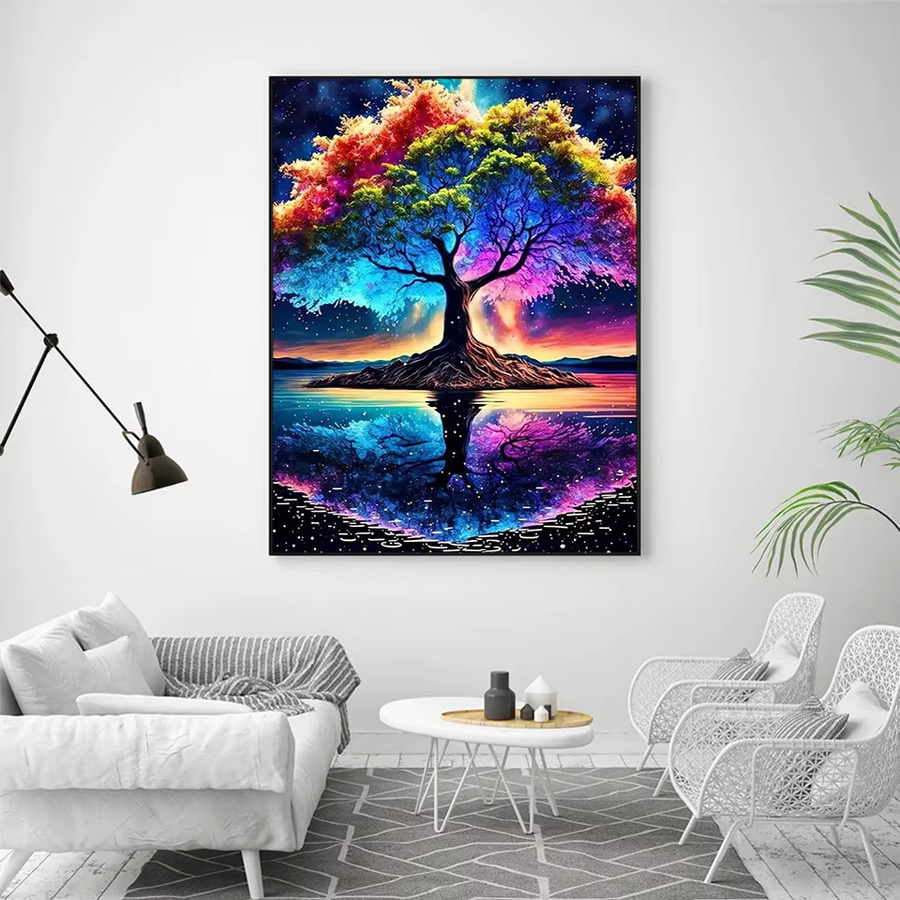 AZQSD Diamantmalerei Set mit Baum-Landschaft als abstrakte Kreuzstich-Stickerei in Multicolour für Erwachsene - Bild 3