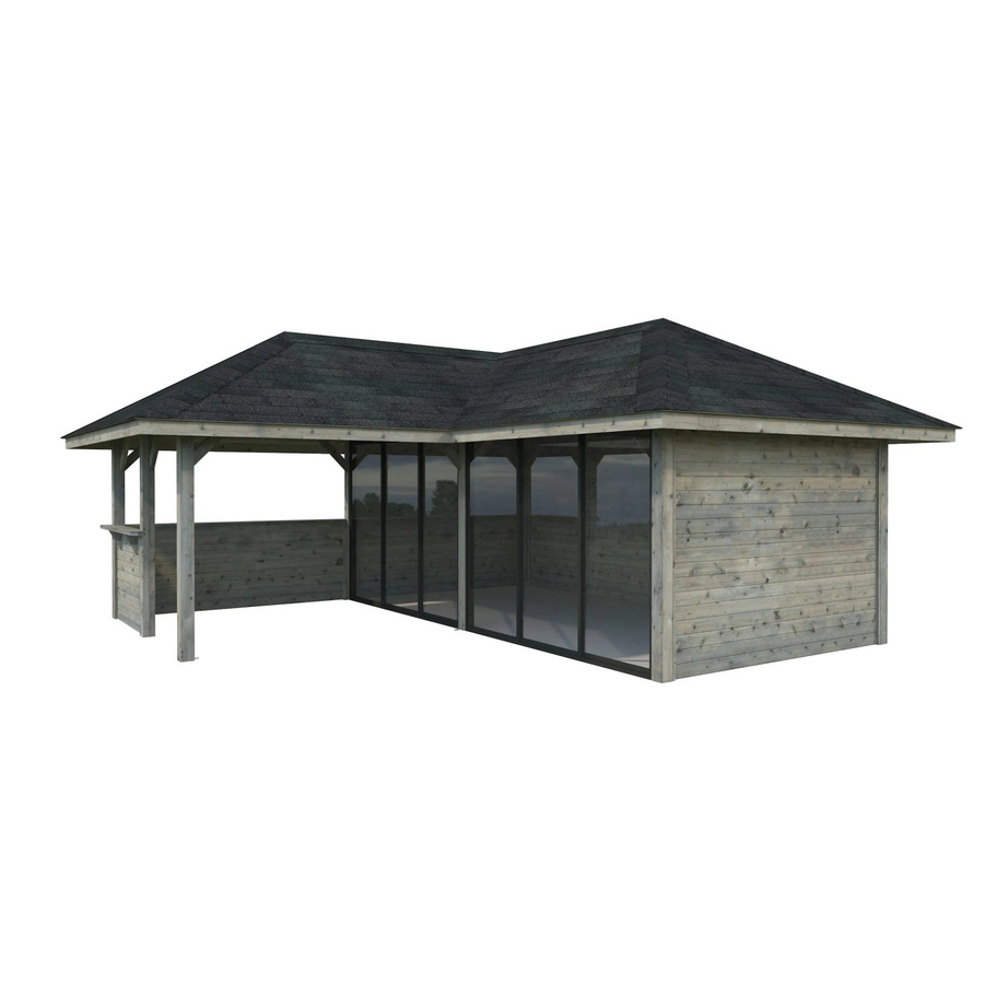 PALMAKO Pavillon Bianca Set 222 Slide aus Fichtenholz in Grau mit Alu-Schiebetüren und Eck-Tresenanlage, B/H/T: 588 x 319 x 588 cm - Bild 2