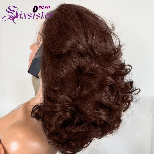 xbeauty Bob-Perücke, 100 % Echthaar, gewellt, schokoladenbraun, 13 x 4 Spitzenfront - Bild 1