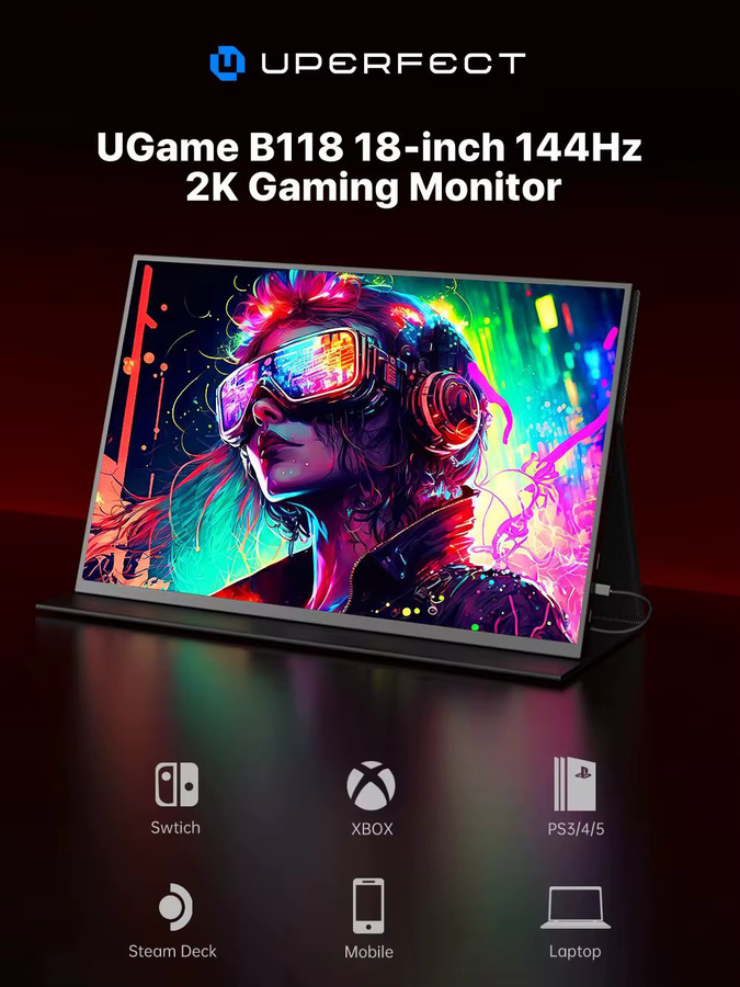 UPERFECT QLED 2K Gaming-Monitor 18 Zoll mit 144Hz, QHD IPS Display, HDR und 100 % DCI-P3, tragbares Laptop-Display für PC und Mac - Bild 1