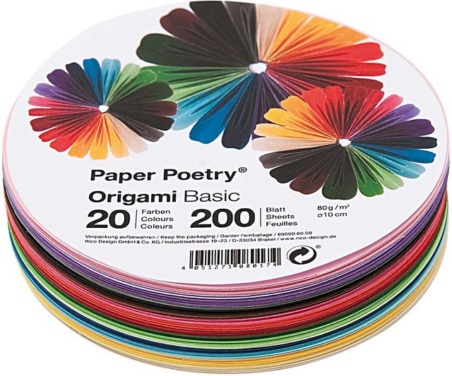 Rico Design Paper Poetry Origami Papier Set, 200 Blatt, Bunt, Durchmesser: 15 cm - Bild 1