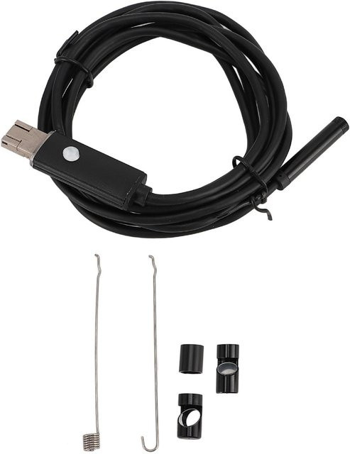 OutsideWorld Endoskopkamera mit 6 einstellbaren LED-Leuchten, halbflexibles Kabel, 360 Grad drehbar, IP67 wasserbeständig, Schwarz, Länge: 2 m - Bild 1