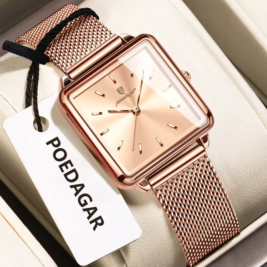 POEDAGAR Armbanduhr, Quarz, Edelstahl, Silber, Damen, eckig - Bild 2