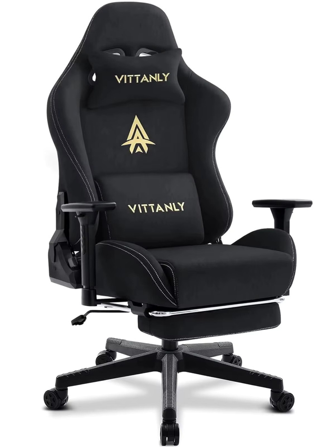 Vittanly Gaming-Stuhl aus Wildlederimitat in Grau mit Fußstütze, Kopfstütze, Lendenkissen und 3D-Armlehnen - Bild 1
