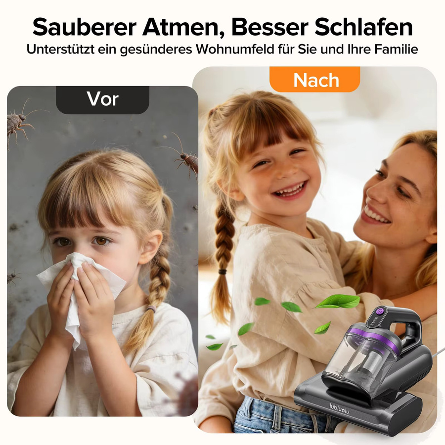 Lubluelu CM208 Handstaubsauger für Betten und Matratzen, leistungsstarker Milbensauger mit 15Kpa, grau-lila - Bild 4