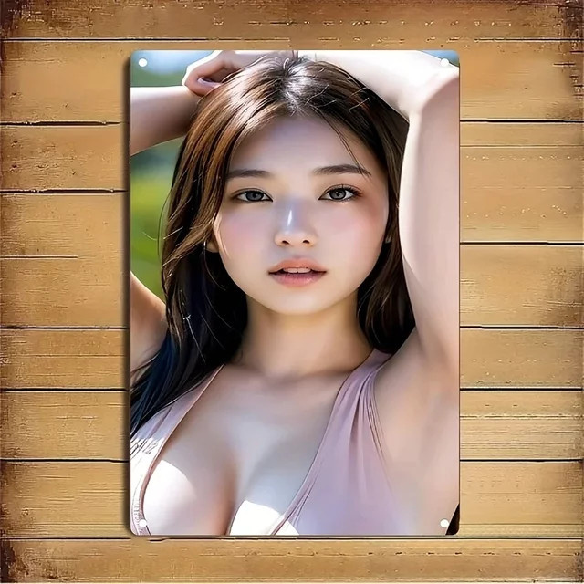 CIFBUY Metall-Wandkunst Koreanisches Schönheitsgesicht in Rosa, modernes Wandbild für Heimdekoration, Café und Bar, B/H: 30 x 20 cm - Bild 1