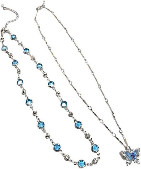 Happypilot Halskette, doppellagig, Schmetterling, Zirkonia, Blau, Damen - Bild 1