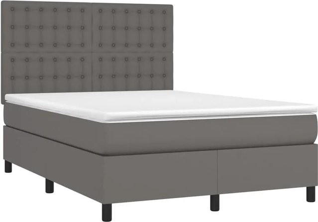 vidaXL Boxspringbett mit Matratze in Grau, Hybridbett mit LED-Unterbettbeleuchtung und USB-Anschluss, B/T: 140 x 190 cm - Bild 1