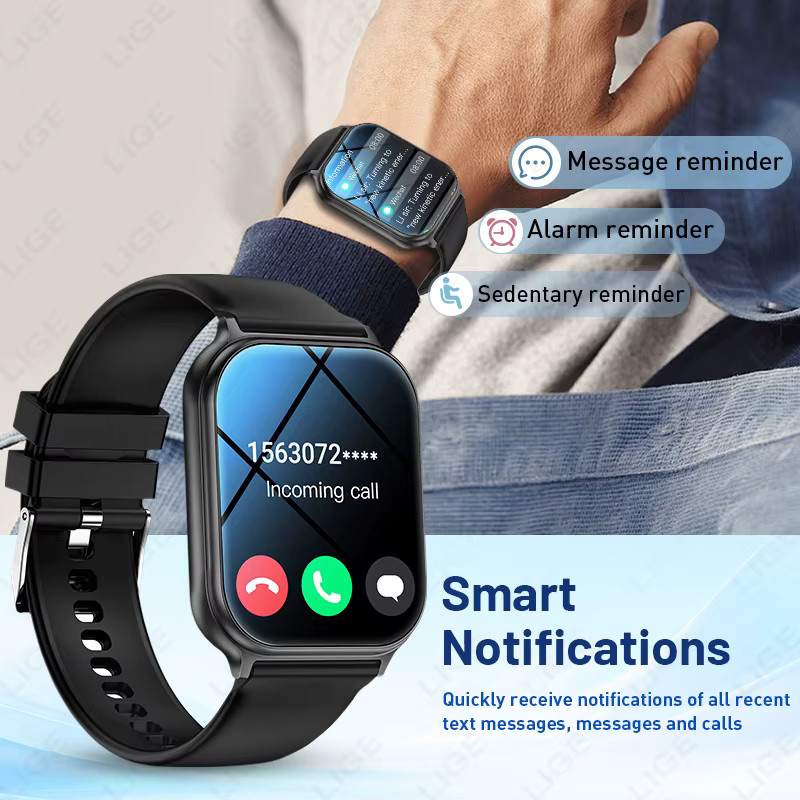 LIGE Smartwatch für Damen und Herren in Schwarz mit Bluetooth-Anruf, Herzfrequenzmesser und IP67 wasserdichtem Sport-Fitness-Tracker - Bild 2