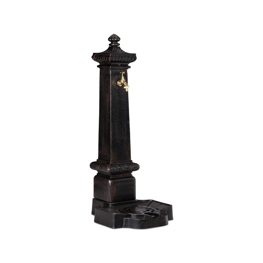 Relaxdays Standbrunnen aus Aluminiumguss im Nostalgie-Design, Dunkelbraun und Gold, mit Wasserhahn und rundem Becken, B/T/H: 100 x 38 x 47 cm - Bild 2