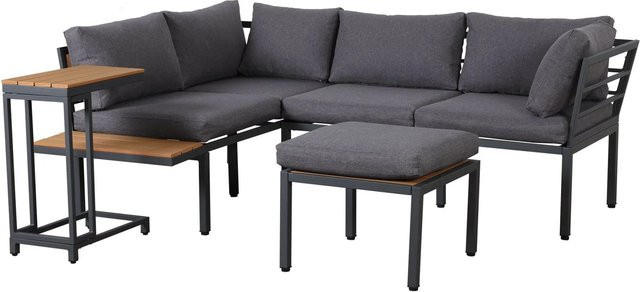 okwish Gartenmöbel Set L-Form mit Sofa, Couchtisch und Polsterkissen in Grau - Bild 1