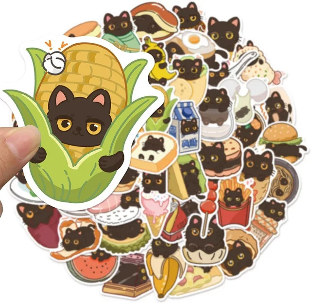 50 Stück Schwarze Katzen Aufkleber Set mit lustigen Cartoon-Katzen-Memes aus wasserfestem Vinyl für Scrapbooking und Journaling - Bild 1