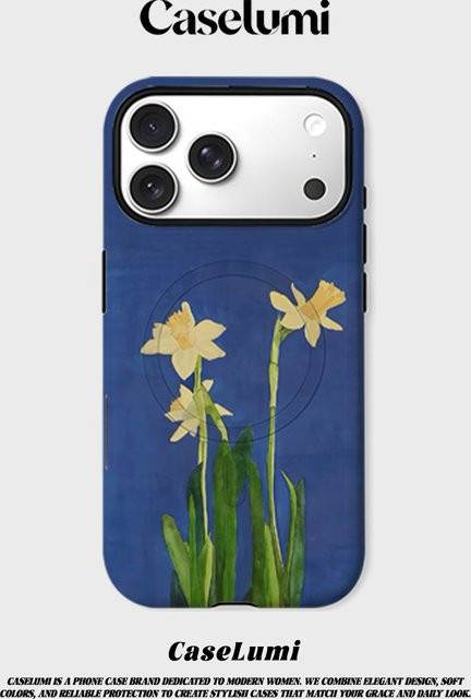 CaseLumi Matte Bumper MagSafe Hülle für iPhone 17 16 15 14 13 Pro Max mit Aquarell-Narbenblumen-Design in Blau - Bild 1