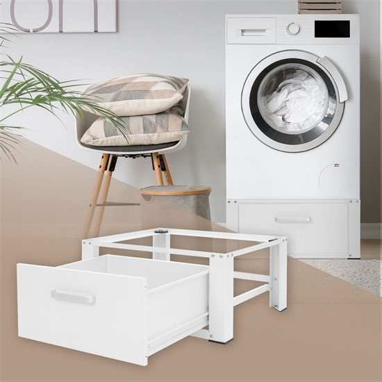 ML-Design Waschmaschinen Untergestell mit Schublade aus pulverbeschichtetem Stahl in Weiß, B/T/H: 63 x 54 x 31 cm - Bild 1