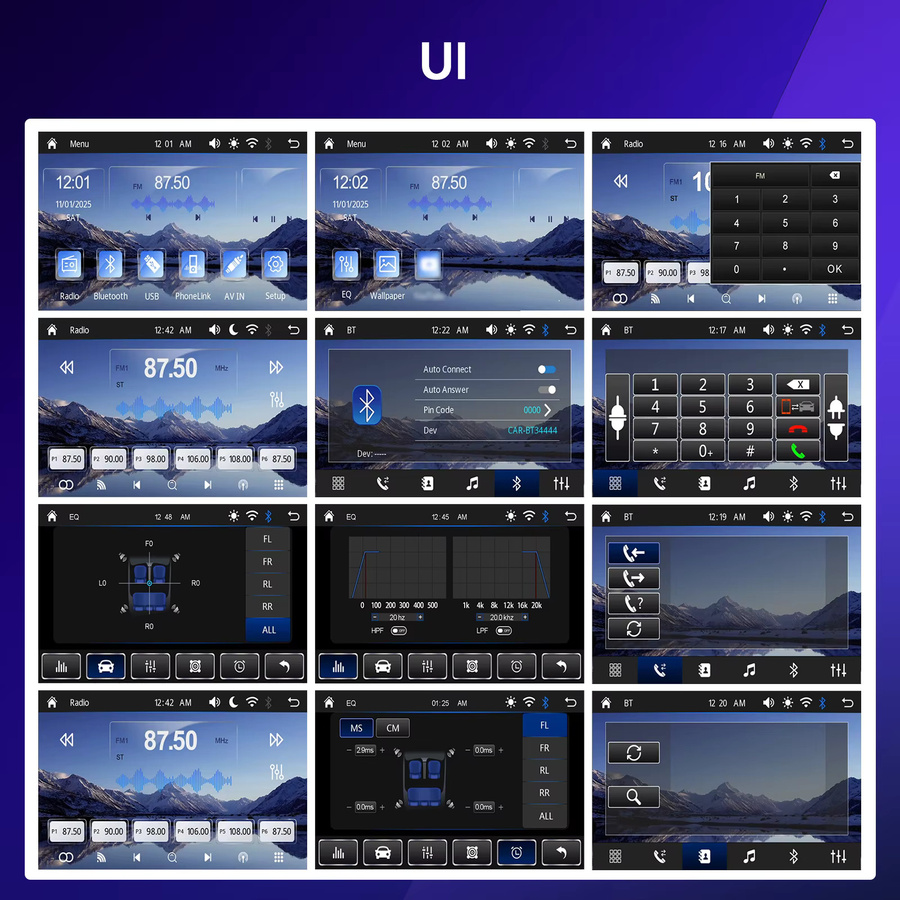 Podofo 1Din Kabelloses Carplay und Android Auto Autoradio mit Wi-Fi, Farbiger Hintergrundbeleuchtung und EQ Soundeffekten in Schwarz - Bild 4