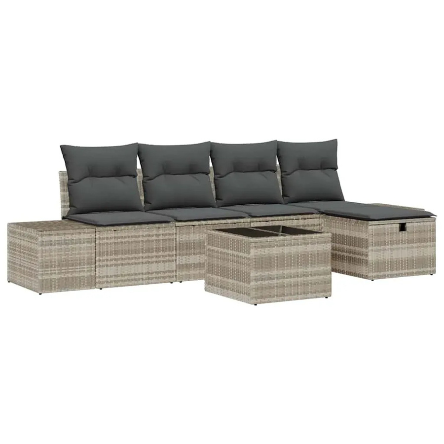 vidaXL Garten-Sofa-Set 6-teilig aus Poly Rattan in Grau mit Kissen und Couchtisch - Bild 2