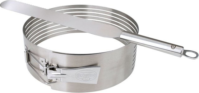 Dr. Oetker Tortenboden Schneidhilfe mit Tortenmesser, 2-teiliges Set, verstellbar, rund, Edelstahl, Silber - Bild 1