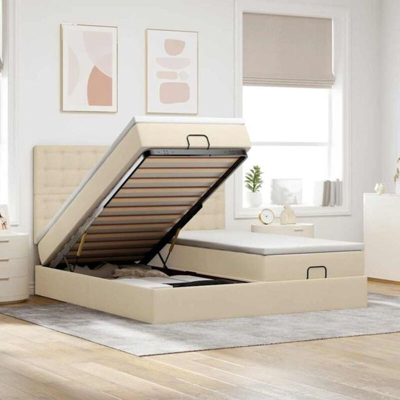 vidaxl Polsterbett Ottoman mit Matratzen und LED in Creme und Beige aus Stoff, B/T: 180 x 200 cm - Bild 1