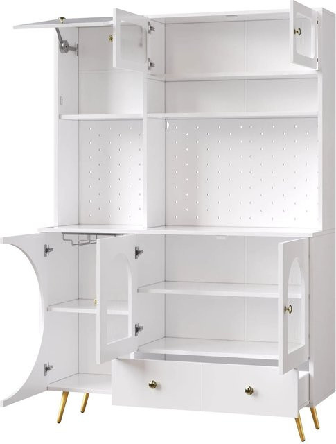 okwish Hochschrank mit LED Beleuchtung für Küche und Wohnzimmer, Weiß, B/T/H: 120 x 40 x 176 cm - Bild 1