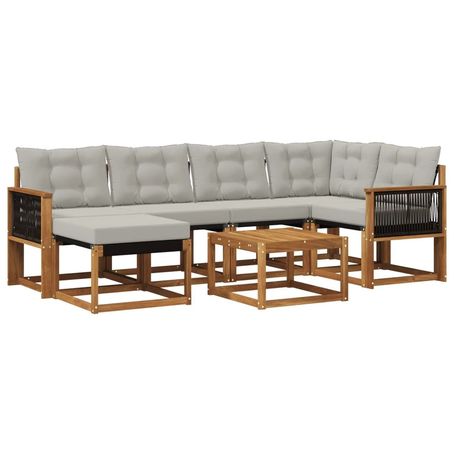 vidaXL Outdoor-Sofagarnitur aus Akazienholz und Textilene mit 7 Kissen in Natur und Grau - Bild 2