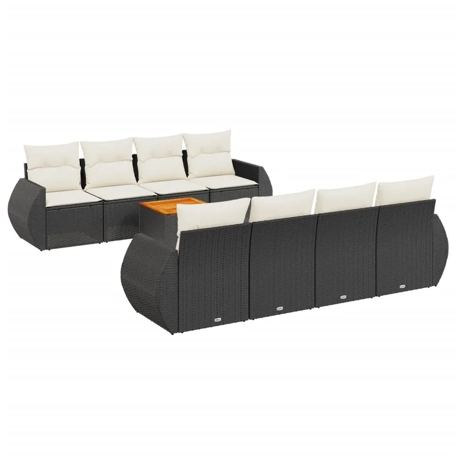 vidaXL 9-teilige Garten-Sofagarnitur in U-Form aus schwarzem Poly-Rattan mit Sitzkissen und Rückenkissen sowie Gartentisch - Bild 2