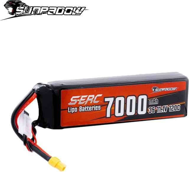 SUNPADOW RC Lipo-Akku 7000mAh 3S 11,1V mit 120C und XT60-Anschluss in Schwarz für RC-Flugzeuge, Quadcopter, Drohnen und Helikopter - Bild 1