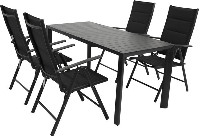 DEGAMO Gartenmöbel Garnitur LAGOS 5-teilig aus Aluminium in Anthrazit mit schwarzem Kunstgewebe und ausziehbarem Tisch - Bild 1