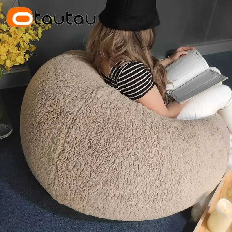 OTAUTAU Sitzsack-Pouf-Abdeckung DD007 aus Fleece in Beige und Gelb - Bild 6