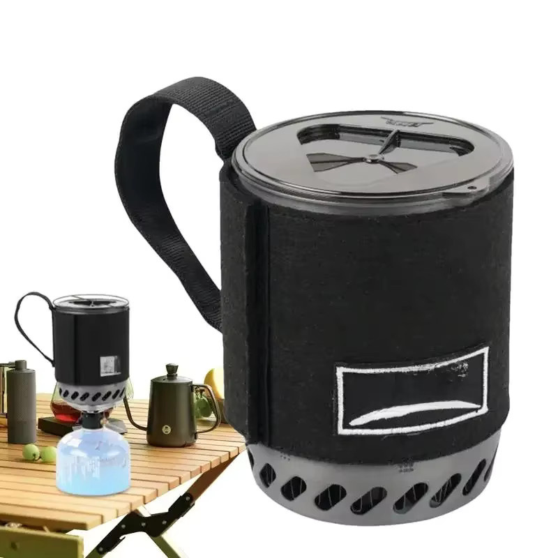 BRS 61 Jet Boil Camping Kocher mit Wärmetauscher, tragbarer Gasherd für Camping und Backpacking, Schwarz/Edelstahl - Bild 7