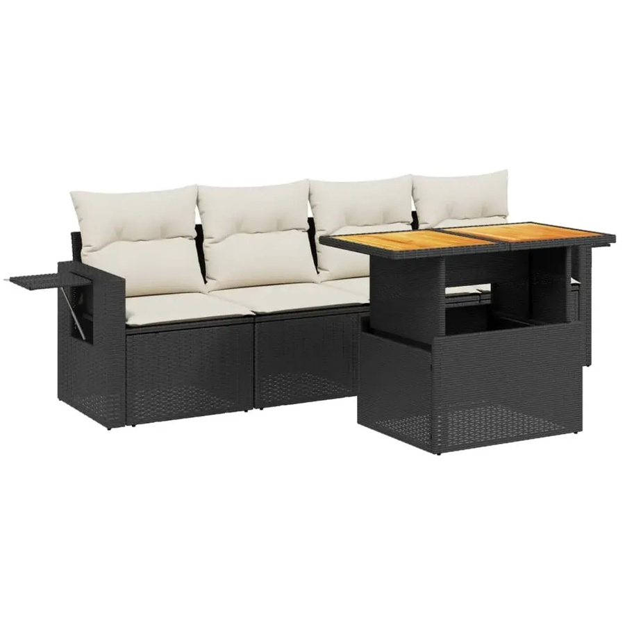 vidaXL 5-tlg Garten-Sofagarnitur aus schwarzem PE-Rattan mit Kissen und Tisch aus Akazienholz - Bild 2