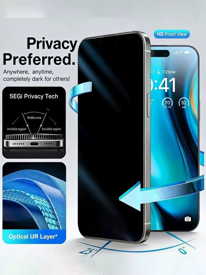 Amour Brave 4er-Set Anti-Spionage Panzerglas Sichtschutz für iPhone 17 Pro Max 16 15 14 13 12 Pro Max Plus 16e 17e Displayschutzfolie transparent - Bild 6
