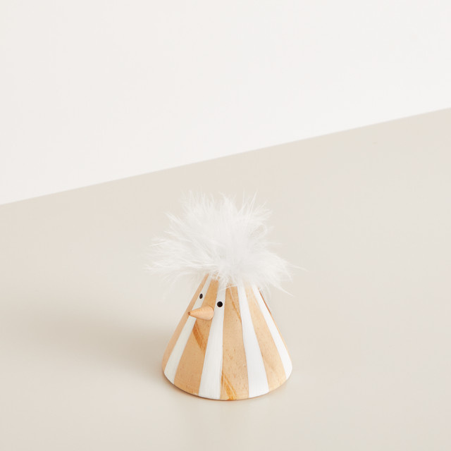 Deko Holzhuhn von BLUME2000 in Weiß und Braun gestreift im Landhausstil für Ostern - Bild 1