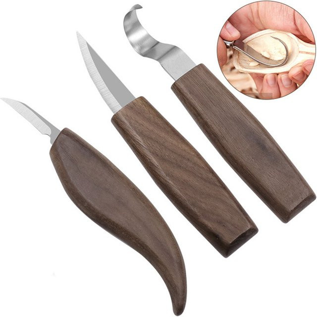 LouCnloin 3-teiliges Meißel-Set aus Holz mit Holzgriffen für präzises Schnitzen und Holzarbeiten in Braun - Bild 1