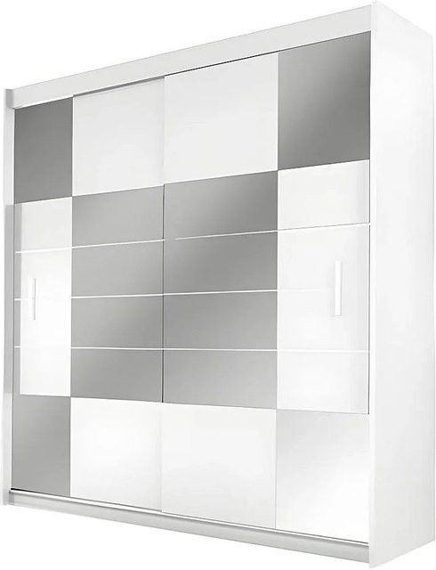 Vente-unique Kleiderschrank Rovinja Weiß mit Schiebetüren und Spiegel, B/T/H: 203 x 61 x 215 cm - Bild 1